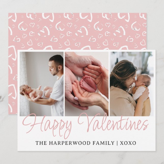 Simple Script Happy Valentines Multi Photo Newborn Holiday Card (Front/Back)