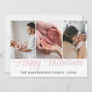 Simple Script Happy Valentines Multi Photo Newborn Holiday Card