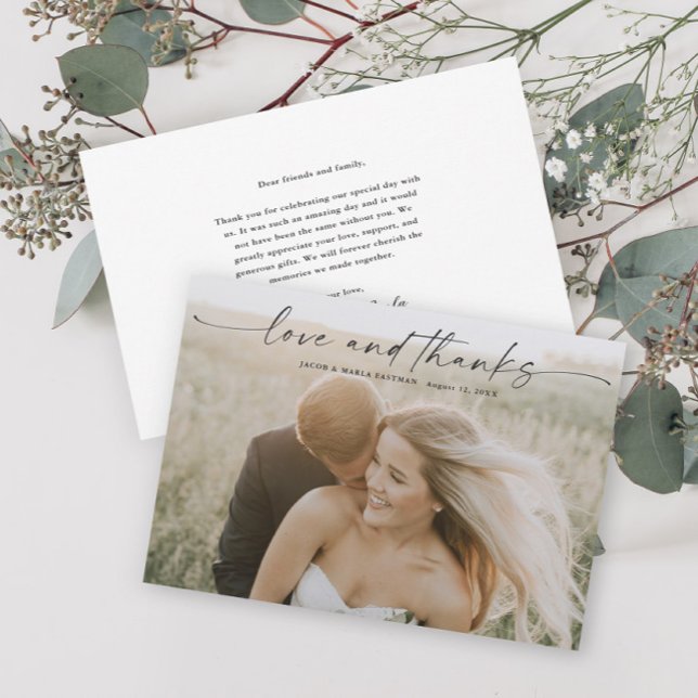 Simple Script Love and Thanks Photo Wedding Thank You Card (Creator Uploaded)