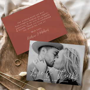 Simple Script Love and Thanks Rust Photo Wedding Thank You Card