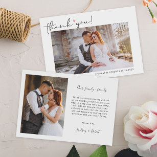 Simple Script Love Heart Classy Wedding Photo Thank You Card