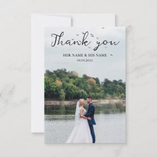 Simple Script Love Heart Classy Wedding Photo Thank You Card