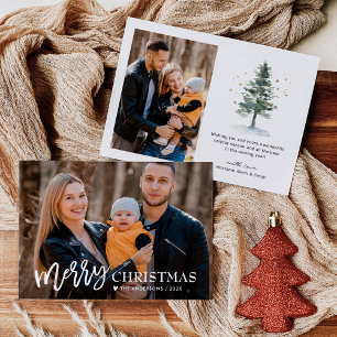 Simple Script Love Heart Merry Christmas 2 Photo Holiday Card