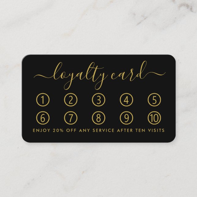 Simple Script Loyalty Card - Black & Gold (Front)