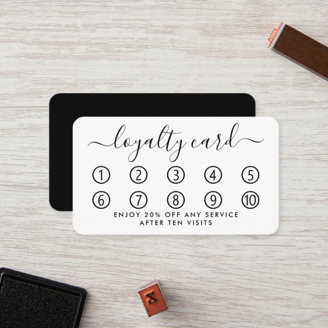Simple Script Loyalty Card - Black & White (Front/Back In Situ)