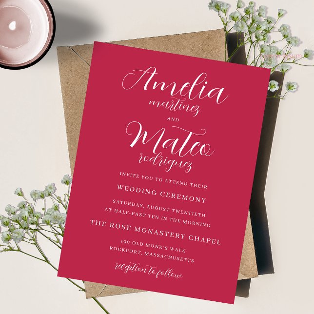 Simple Script Magenta and White Wedding Invitation (Creator Uploaded)