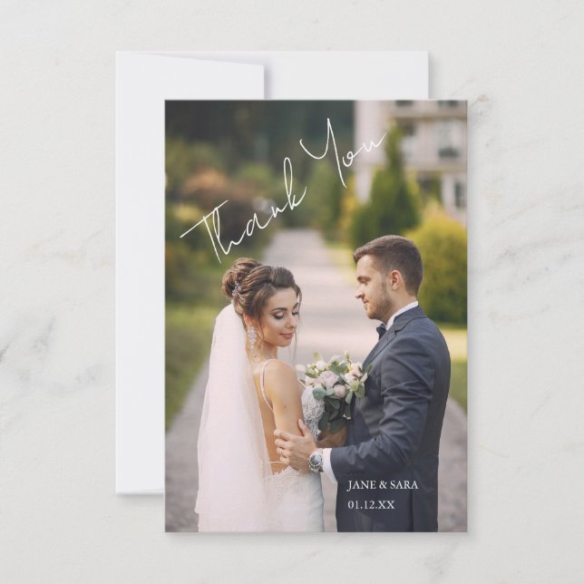 Simple Script Mariage Moderne Photo Merci (Devant)