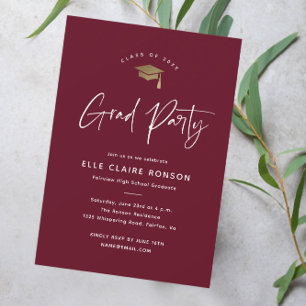 Simple Script Maroon Graduation Party Invitation