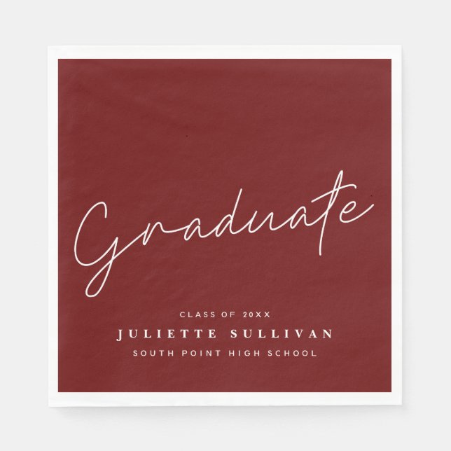 Simple Script Maroon Graduation Party Napkin (Front)