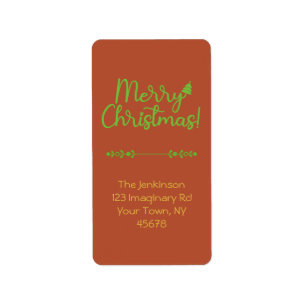 Simple Script Merry Christmas on Red-Brown Address Label