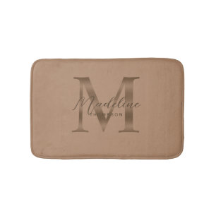 Simple Script Metallic Taupe Gold Monogram Bath Mat
