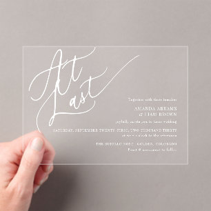 Simple Script Minimal Classic At Last Wedding Acrylic Invitations