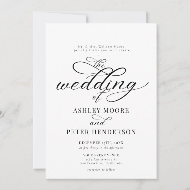 Simple Script Minimalist Classic Wedding  Invitation (Front)