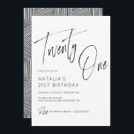 Simple Script Modern Black and White 21st Birthday Invitation<br><div class="desc">Simple and stylish 21st birthday invitations with "Twenty One" text in large brush script. Modern black and white.</div>