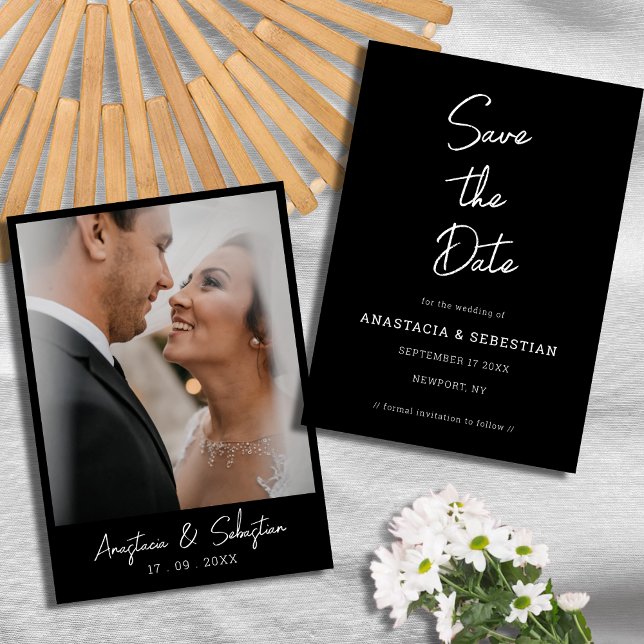 Simple Script Modern Black & White Photo Wedding Save The Date (Simple Script Modern Black & White Photo Wedding Save The Date)