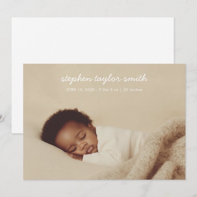 Simple Script Modern Full Photo Baby Birth Announcement (Front/Back)