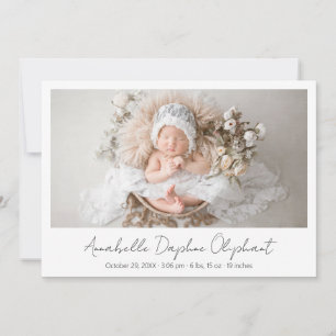 Simple Script Modern Newborn Photo Elegant Birth Announcement