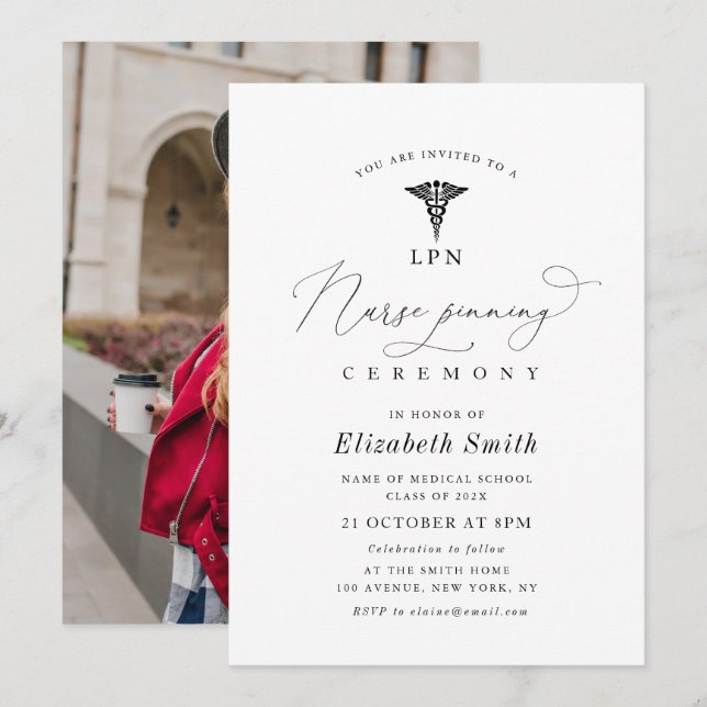 simple script modern nurse pinning ceremony invitation (Front/Back)