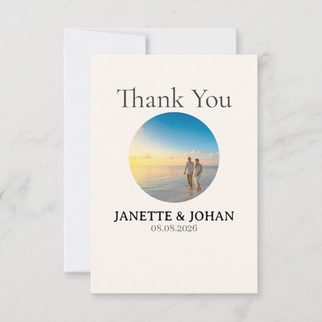 Simple Script Modern Wedding Photo Thank You Card (Front)