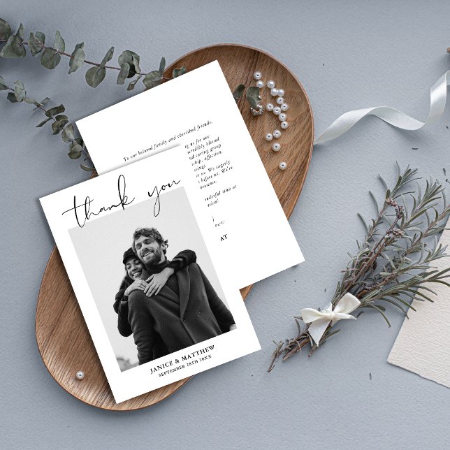 Simple Script Modern Wedding Photo  Thank You Card (Simple script modern wedding photo thank you card shares heartfelt thanks with a personal photo)