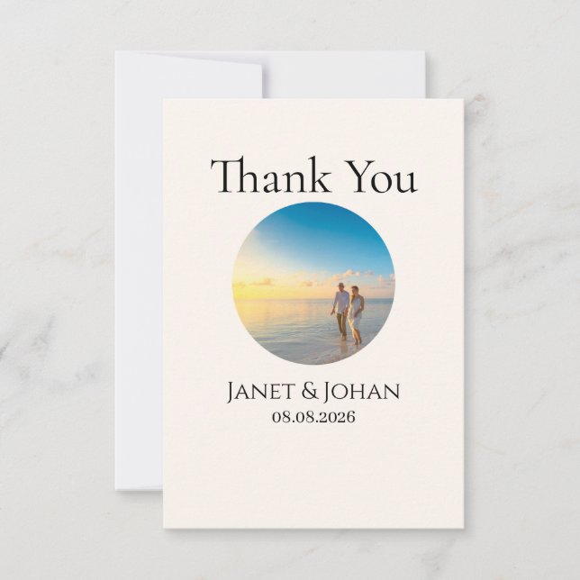 Simple Script Modern Wedding Photo Thank You Card (Front)