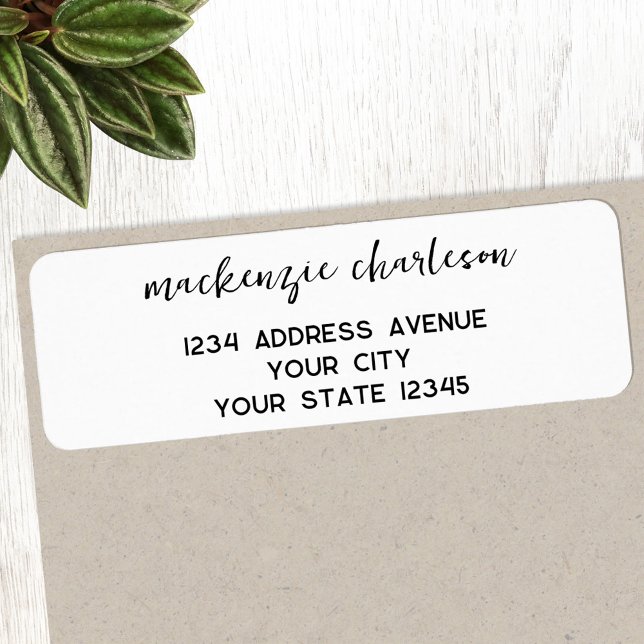 Simple script moderne Adresse de retour personnali (Simple modern minimalist script personalized return address label sticker)