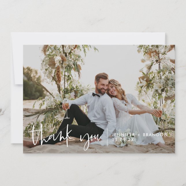 Simple Script Moderne Mariage Merci photo (Devant)