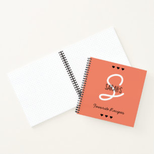 Simple Script Monogram Coral Favourite Recipes Notebook
