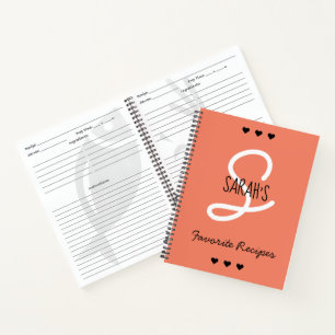 Simple Script Monogram Favourite Recipes Coral Notebook