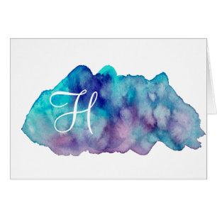 Simple Script Monogram Note Cards-  Blue Waters