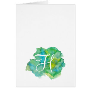 Simple Script Monogram Note Cards-  Green Waters