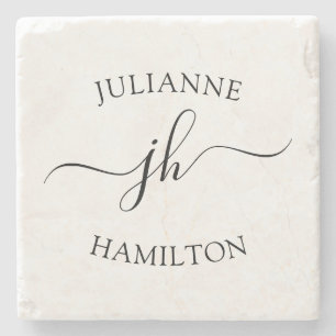 Simple Script Monogram Stone Coaster
