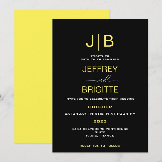 Simple Script Monogram Wedding Invitation (Front/Back)