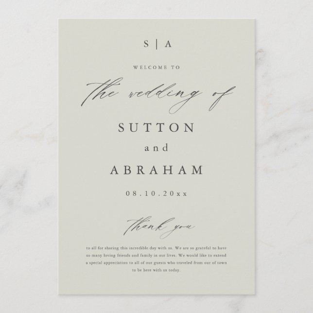 Simple Script Monogram Wedding Program (Front)