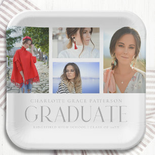 Simple Script Multi Photo Grad Graduation Party Paper Plate
