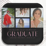 Simple Script Multi Photo Grad Graduation Party Paper Plate<br><div class="desc">Simple Script Multi Photo Grad Graduation Party Paper Plates Tableware features four of your favourite photos of your college or high school graduate on the front with the elegant modern pink calligraphy script "Graduate" overlay. Personalize with name, class of and school or college. Simple, stylish and classy. Created by ©Evco...</div>