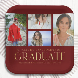 Simple Script Multi Photo Grad Graduation Party Paper Plate
