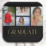 Simple Script Multi Photo Grad Graduation Party Paper Plate<br><div class="desc">Simple Script Multi Photo Grad Graduation Party Paper Plates Tableware features four of your favourite photos of your college or high school graduate on the front with the elegant modern gold calligraphy script "Graduate" overlay. Personalize with name, class of and school or college. Simple, stylish and classy. Created by ©Evco...</div>