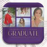 Simple Script Multi Photo Grad Graduation Party Paper Plate<br><div class="desc">Simple Script Multi Photo Grad Graduation Party Paper Plates Tableware features four of your favourite photos of your college or high school graduate on the front with the elegant modern gold calligraphy script "Graduate" overlay. Personalize with name, class of and school or college. Simple, stylish and classy. Created by ©Evco...</div>