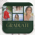 Simple Script Multi Photo Grad Graduation Party Paper Plate<br><div class="desc">Simple Script Multi Photo Grad Graduation Party Paper Plates Tableware features four of your favourite photos of your college or high school graduate on the front with the elegant modern gold calligraphy script "Graduate" overlay. Personalize with name, class of and school or college. Simple, stylish and classy. Created by ©Evco...</div>