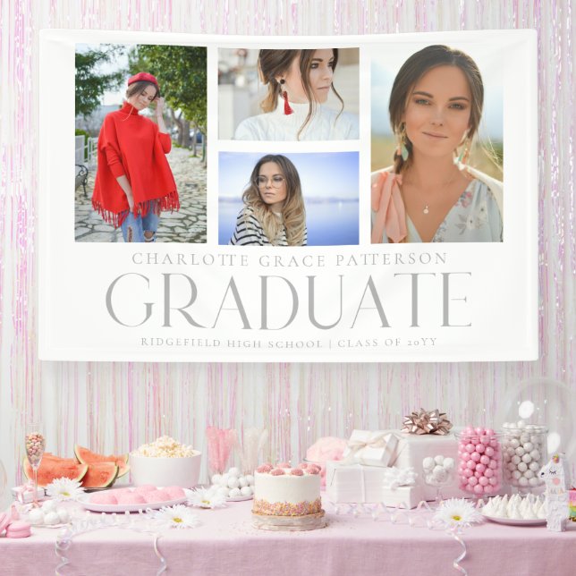 Simple Script Multi Photo Graduation Announcement  Banner (Party)