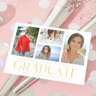 Simple Script Multi Photo Graduation Announcement Postcard
