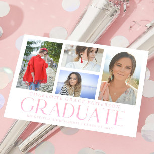 Simple Script Multi Photo Graduation Announcement Postcard
