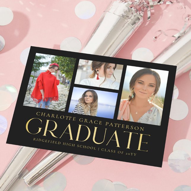 Simple Script Multi Photo Graduation Announcement  Postcard (Creator Uploaded)