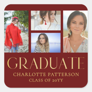 Simple Script Multi Photo Graduation Announcement Square Sticker