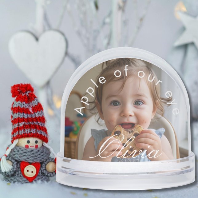 Simple Script Name 2 Photos Cute Personalized Snowglobe (Creator Uploaded)