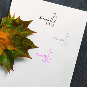 Simple Script Name Cat  Rubber Stamp