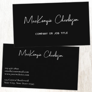 Simple Script Name Modern Black Business Card