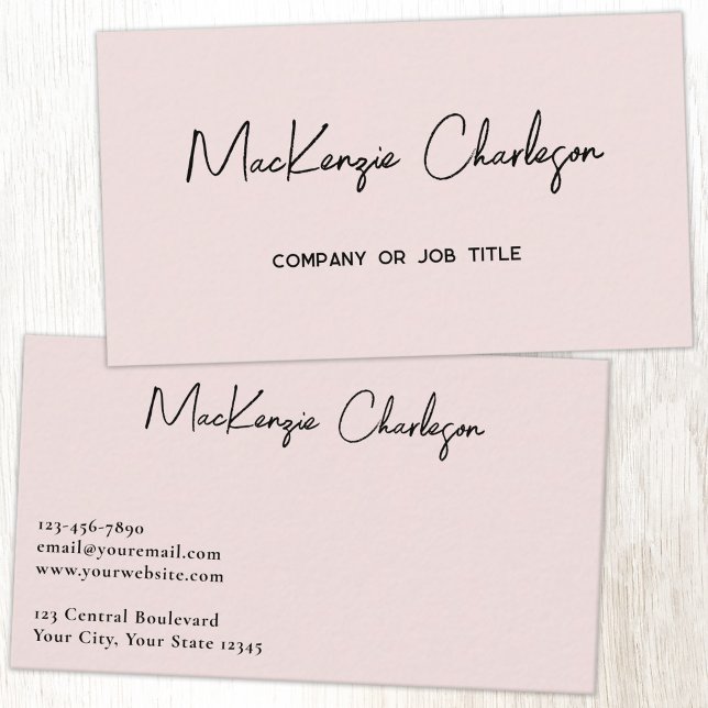 Simple Script Name Modern Blush Pink Business Card (Simple modern minimalist script professional business card design blush pink)