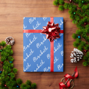 Simple Script Name Personalized Blue Wrapping Paper